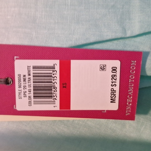 Vince Camuto long sleeve,  linen blouse, top. Xs. Auqa,  white. Button sleeve - Picture 8 of 10